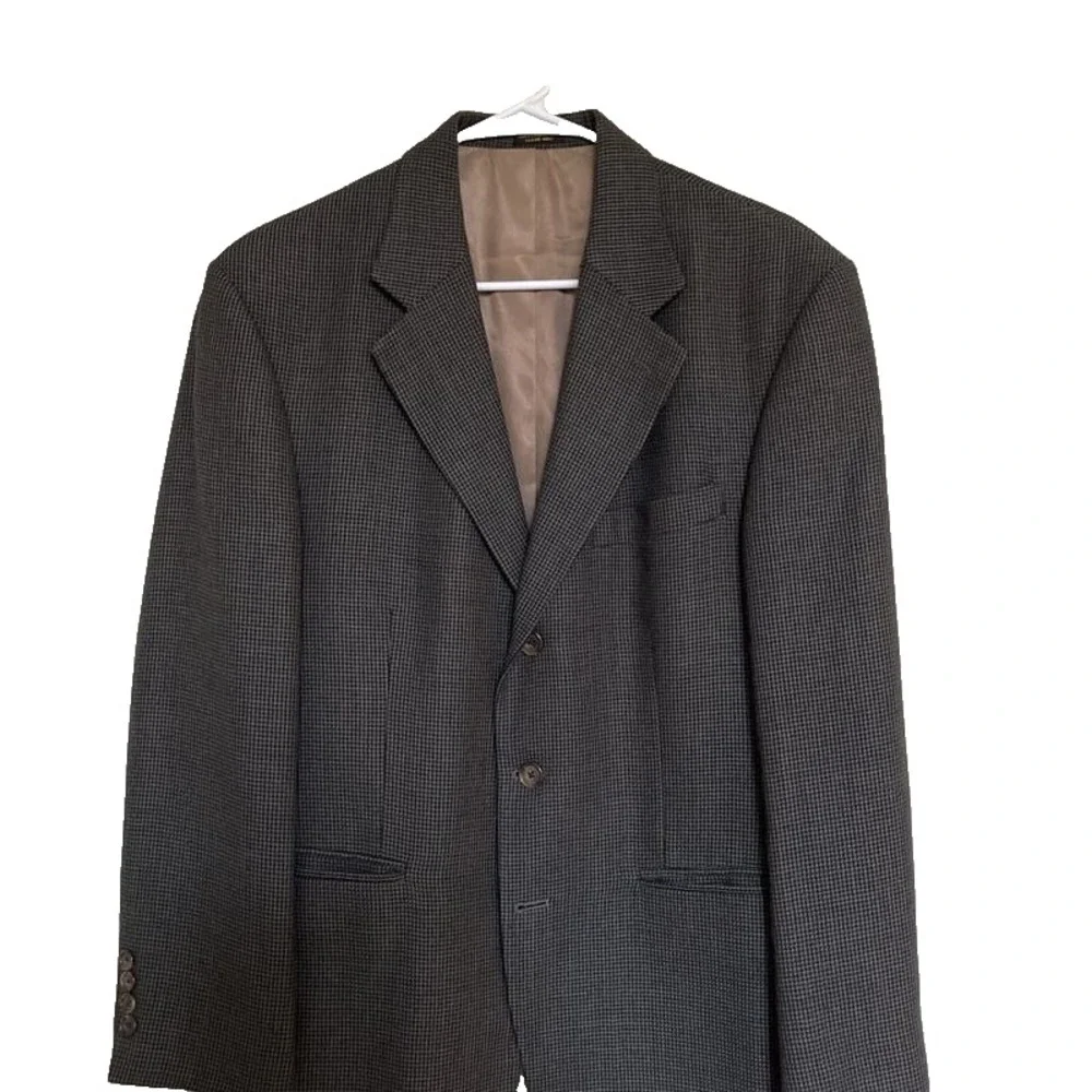 Oscar de la Renta 100% Wool Glen Plaid Blazer‎ Men's 40S Gray Sport Coat Jacket
